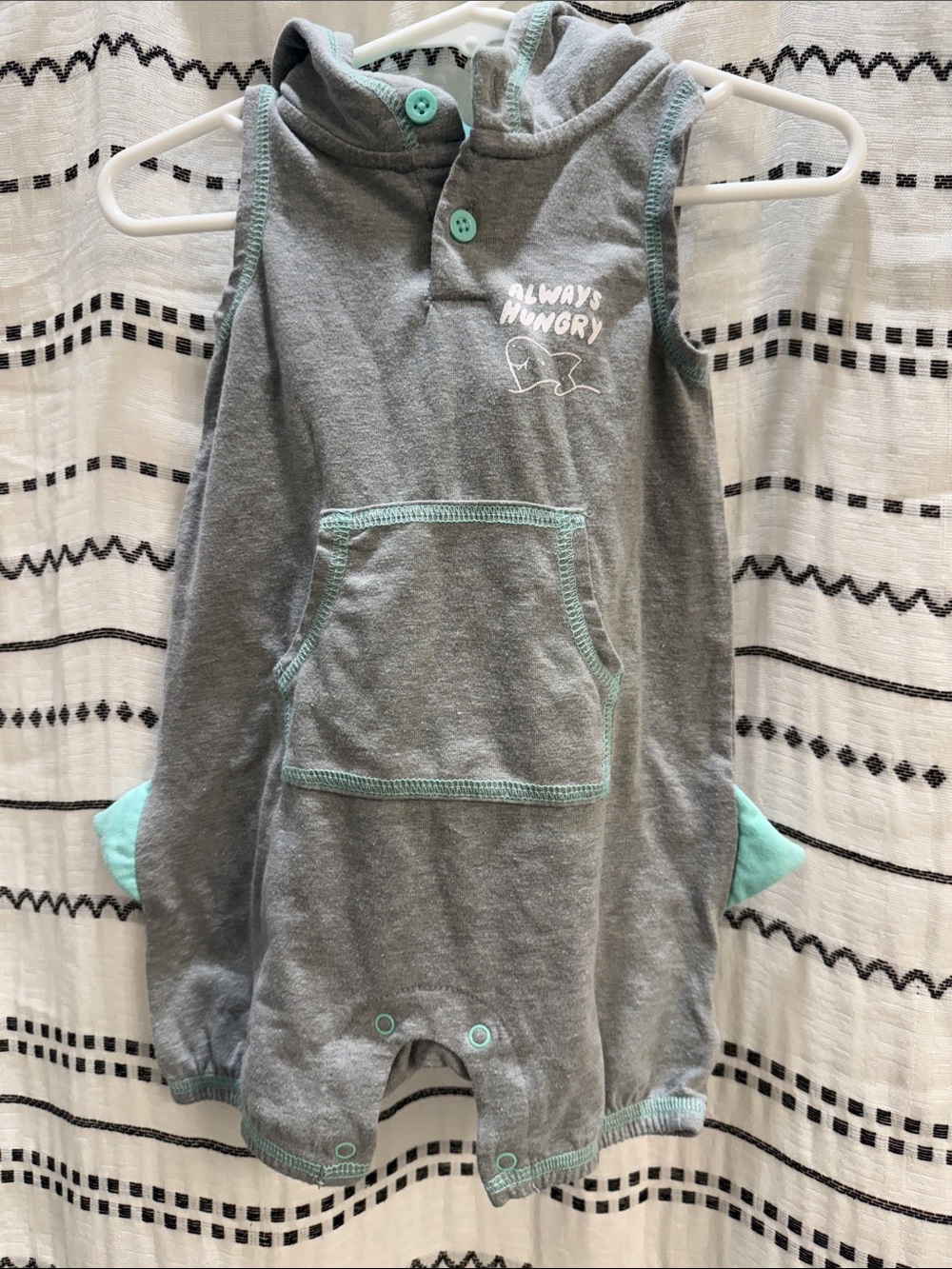Cat & Jack Grey Sleeveless Pajama Romper with Mint Trim